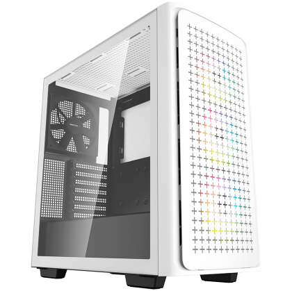 DeepCool CK560 WH, Mid Tower Case, Mini-ITX/Micro-ATX/ATX/E-ATX, 2x USB3.0, 1x Audio, 1x Type-C, Pre-Installed 3x120mm ARGB Fans + 1x140 Black Fan, Tempered Glass, Mesh Panel, White, GPU Support Arm, R-CK560-WHAAE4-G-1
