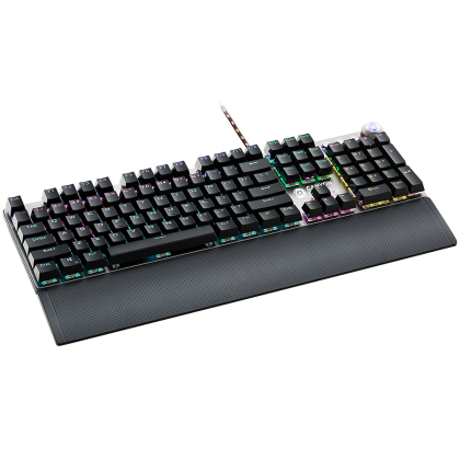 CANYON Nightfall GK-7, Wired Gaming Keyboard,Black 104 mechanical switches,60 million times key life, 22 types of lights,Removable magnetic wrist rest,4 Multifunctional control knob,Trigger actuation 1.5mm,1.6m Braided cable,US layout,dark grey, size:435*