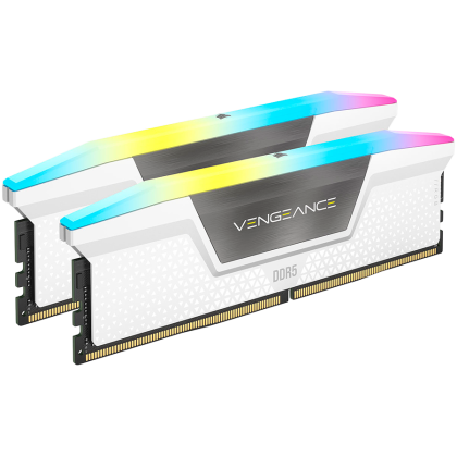 CORSAIR DDR5, 6000MT/s 32GB 2x16GB DIMM, 36-44-44-96, Std PMIC, XMP 3.0, VENGEANCE RGB DDR5, 1.4V, white
