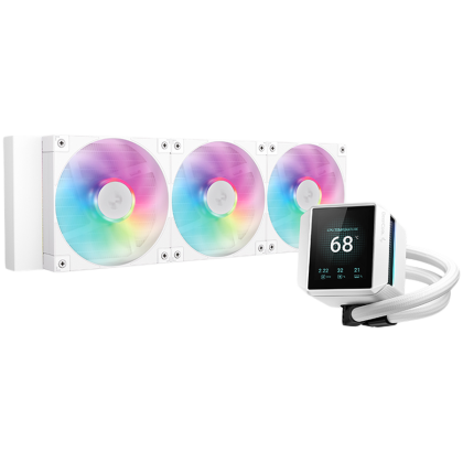 DeepCool MYSTIQUE 360 WH ARGB, 360mm CPU Liquid Cooler, 2.8" LCD screen, 3x120mm PWM ARGB Fans, Fluid Dynamic Bearing, White, Intel LGA1851/1700/1200/1151/1150/1155, AMD AM5/AM4, R-LX360-WHDSNMCP-G-1, 5Y
