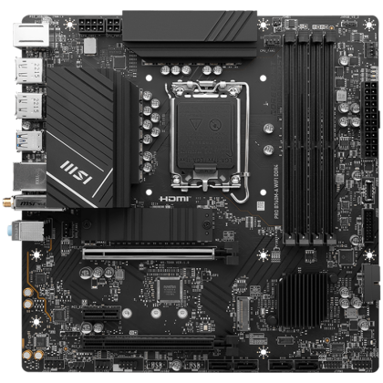 MSI PRO B760M-A WIFI DDR4, mATX, Socket 1700, Dual Channel DDR4 5333(OC)MHz, 2x PCIe x16 slots, 2x M.2 slots, 2x HDMI, 2x DP, 2x USB 3.2 Gen 2, 2x USB 3.2 Gen 1, 2x USB 2.0, 7.1 HD Audio, 2.5Gbps LAN, WI-FI 6E, BT, 3Y