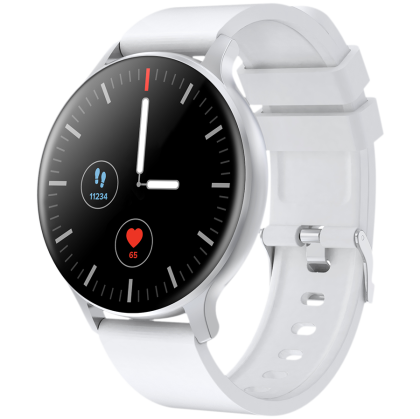 CANYON Badian SW-68, Smartwatch, Realtek 8762CK, 1.28''TFT 240x240px; RAM : 160KB,  Lithium-ion polymer battery, 3.7V 190mAh Include, Silver Zinc alloy middle frame + plastic bottom case+ white Silicone strap + silver strap buckle, 44.9x 10.9mm, strap: 20