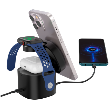 Canyon 4 in 1 Wireless Charging Stand, 30W max, Size: 70x70x70.3mm, weight: 414g, with 65W charger and 1M cable, black