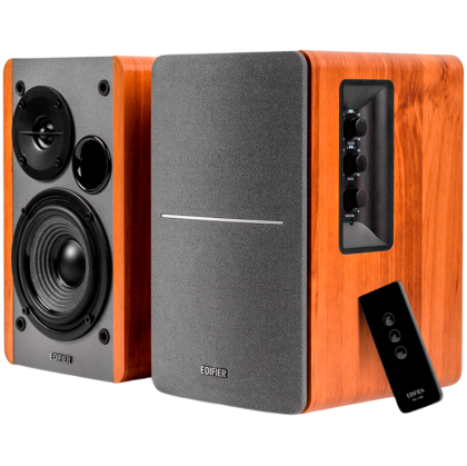 Edifier R1280T 2.0 Bookshelf Speakers, RCA, 0.5-inch Tweeters, 4-inch Drivers, 42W (RMS), Control Knobs and Remote Control, Brown