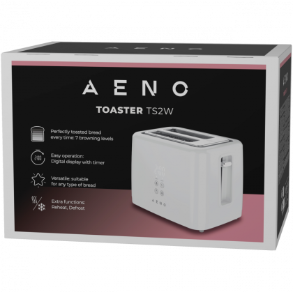 Electric Toaster, White, 220-240V, 50-60Hz, 780-930W, 2 slots, 3 modes, 7 browning levels