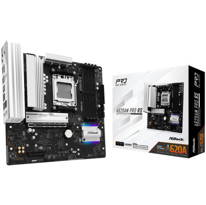 ASROCK MB Desktop A620AM Pro RS, AM5, 4x DDR5, 1x PCIe 4.0 x16, 1x PCIe 3.0 x16, 2x Hyper M.2(PCIe Gen4x4), 1x Ultra m.2, 2x SATA3 6.0 Gb/s, 1x HDMI, 1x DP, 1x Gbit LAN, 5x USB 3.0, 2x USB-C, 6x USB 2.0, Micro ATX