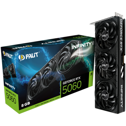 PALIT GeForce RTX 5060 Infinity 3 8GB GDDR7 128 bit, 1x HDMI 2.1b, 3x DP 2.1b, 2 Fan, 1x 8-pin pwr connector, 550W, 291.9 x 116.6 x 41.3 mm, NE75060019P1-GB2063S