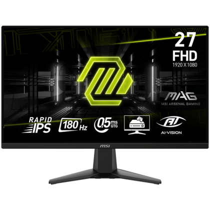 MSI MAG 275F Gaming Monitor, 27" 180Hz, FHD (1920x1080) 16:9, Rapid IPS, 0.5ms, 250nits, 1000:1, 178/178, AMD FreeSync, 1x DP, 2x HDMI, 3Y Warranty