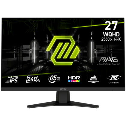 MSI MAG 274QF x24 Gaming Monitor, 27" 240Hz, WQHD (2560x1440) 16:9, Rapid IPS Anti-glare, 0.5ms, 250nits, 1000:1, 178/178, AMD FreeSync Premium, Tilt, 1x DP, 2x HDMI, 1x Headphone out, 3Y Warranty