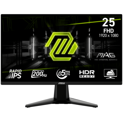 MSI MAG 255F E20, Gaming Monitor, 24.5" 200Hz, FHD (1920x1080) 16:9, Rapid IPS Anti-glare, 0.5ms, 300nits, 1000:1, 178/178, AMD FreeSync Premium, Tilt, 1x DP, 2x HDMI, 1x Headphone-out, 3Y Warranty