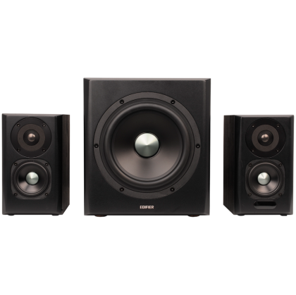 Edifier S351DB 2.1 Audio System, BT V5.1, Optical, Coaxial, RCA, 8-inch Subwoofer, 3.5-inch Drivers, 0.75-inch Tweeters, 150W (RMS), Control Knobs and Remote Control, Black