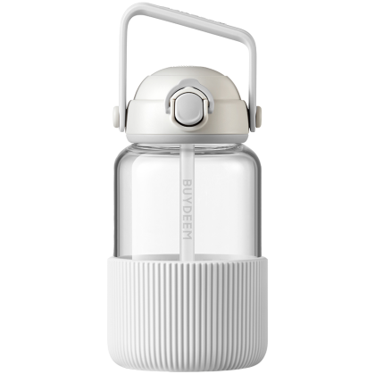 BUYDEEM Pop-Up Straw Glass Bottle, model DG710, color Oats White