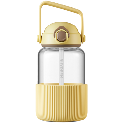 BUYDEEM Pop-Up Straw Glass Bottle, model DG710, color Mellow Yellow