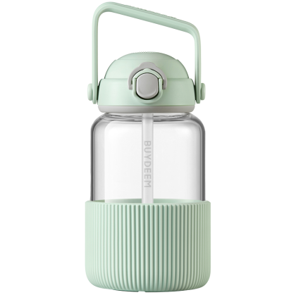 BUYDEEM Pop-Up Straw Glass Bottle, model DG710, color Cozy Greenish