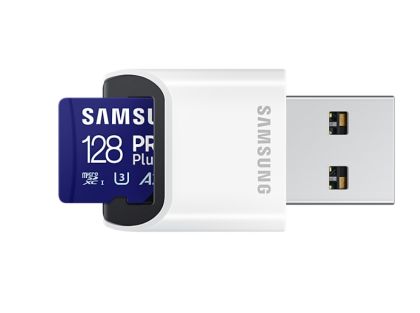 Памет Samsung 128GB micro SD Card PRO Plus with USB Reader, UHS-I, Read 180MB/s - Write 130MB/s