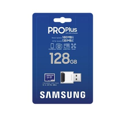 Памет Samsung 128GB micro SD Card PRO Plus with USB Reader, UHS-I, Read 180MB/s - Write 130MB/s