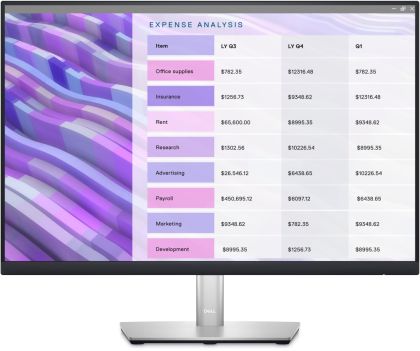 Монитор Dell P2423, 23.8" WUXGA LED, IPS Anti-Glare, 5ms, 1000:1, 300 cd/m2, 1920x1200, 99% sRGB, 5xUSB 3.2, HDMI, Display Port, DVI, VGA, Height Adjustable, Pivot, Swivel, Tilt, Black