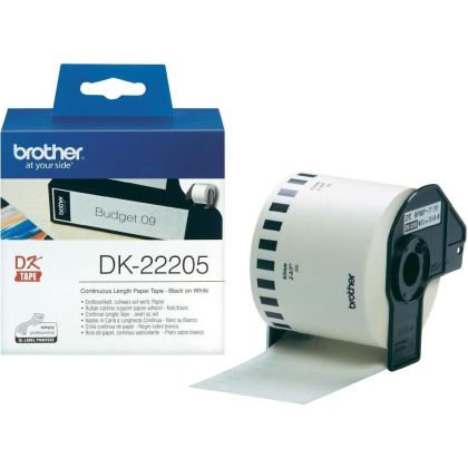 Консуматив Brother DK-22205 Roll White Continuous Length Paper Tape 62mmx30.48M (Black on White)