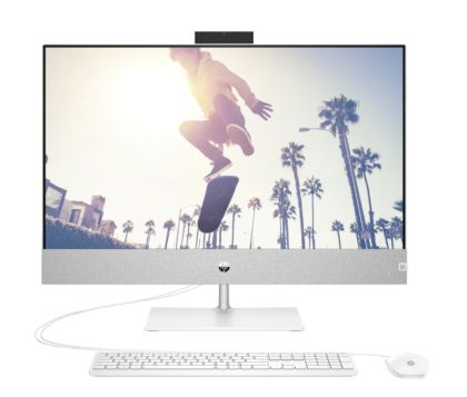 Настолен компютър - всичко в едно HP Pavilion All-in-One 27-ca1001nu Snowflake White, AMD Ryzen 7 5825U(up to 4.5GHz/16MB/8C), 27" FHD Glossy IPS Touch + 5MP Camera, 16GB 3200Mhz 2DIMM, 512GB PCIe SSD, WiFi 6 2x2 +BT, HP Keyboard & HP Mouse, Free DOS. 2Y 
