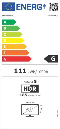 Телевизор Hisense 65" U7HQ, 4K Ultra HD 3840x2160, ULED, FALD, Quantum Dot, 120Hz, IPS, HDR 10+, HLG, Dolby Vision IQ, Dolby Atmos, Smart TV, WiFi 5GHz, WiFi Direct, BT, Anyview Cast, 4xHDMI, 2xUSB, LAN, CI+, DVB-T2/C/S2, Black