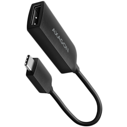 A modern USB-C > DisplayPort active adapter AXAGON RVC-DP for connecting a DisplayPort monitor/TV/projector to a notebook or mobile phone using USB type C connector.