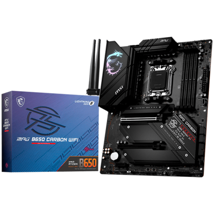 MSI MPG B650 CARBON WIFI, ATX, Socket AM5, 4x DDR5, 3x PCI-E x16 slots, 4x M.2 slots, 1x HDMI, 1x DP, 7x USB 3.2 Gen2, 1x USB 3.2 Gen2, 1x USB 3.2 Gen2x2, 2x USB 2.0, Type-C, 7.1 HD Audio, 2.5Gbps LAN, Wi-Fi 6E, BT, 3Y