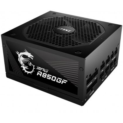 MSI MPG A850GF, 850W, 80 Plus Gold(Up to 90% Efficiency), ATX Form Factor, 100~240 Vac Input Voltage, 47Hz ~ 63Hz Input Frequency, 140 mm Fan, 150 x 160 x 86mm, Active PFC, OCP / OVP / OPP / OTP / SCP / UVP Protections