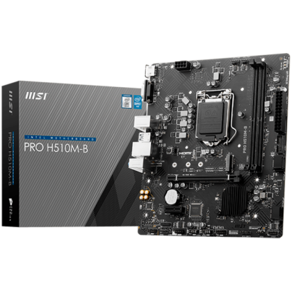 MSI PRO H510M-B DDR4, mATX, Chipset H470 (supports only 10th Intel processors), Socket 1200, Dual Channel DDR4 up to 2933MHz, 1x PCIe x16 slots, 1x M.2 slots, 1x HDMI, 1x VGA, 2x USB 3.2 Gen 1, 4x USB 2.0, 7.1 HD Audio, 1Gbps LAN, EZ Debug LED, 3Y