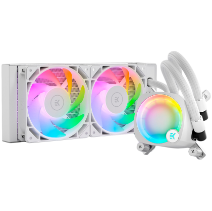 EK-Nucleus AIO CR240 Lux D-RGB - White, 2x EK-FPT FAN 120 D-RGB PWM fans, Rotatable ARGB Pump Top, Intel Sockets LGA: 1150, 1151, 1155, 1156, 1200, 1700, 2011, 2011-3, 2066, AMD Sockets: AM4, AM5, 5 Year Warranty