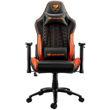 COUGAR OUTRIDER - Orange, Gaming Chair, Premium PVC Leather, Head and Lumbar Pillow, High Density Shaping Foam, Continuous 180º Reclining, Adjustable Tilting Resistancer, 2 Direction Adjustable armrest, Full Steel Frame, Class 4 Gas Lift Cylinder