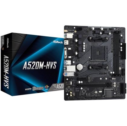 ASROCK Main Board Desktop A520M-HVS (AM4, 2xDDR4, PCIe 3.0 x16,PCIe 3.0 x1, M.2, 4 SATA3, D-Sub, HDMI, mATX, retail)