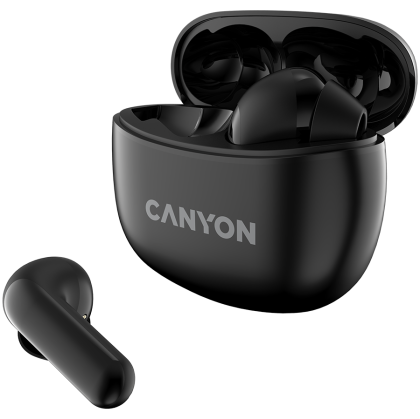 CANYON TWS-5, Bluetooth headset, with microphone, BT V5.3 JL 6983D4, Frequence Response:20Hz-20kHz, battery EarBud 40mAh*2+Charging Case 500mAh, type-C cable length 0.24m, size: 58.5*52.91*25.5mm, 0.036kg, Black