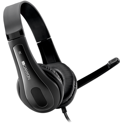 CANYON HSC-1, basic PC headset with microphone, combined 3.5mm plug, leather pads, Flat cable length 2.0m, 160*60*160mm, 0.13kg, Black