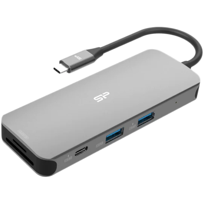 Silicon Power SR30 8-in-1 Docking Station USB C Hub with 4K@60Hz HDMI DisplayPort, 100W Power Delivery, 1 USB-C 3.2 Gen 1 port and 2 USB-A 3.2 Gen 1 ports, 1 Ethernet port, 2 SD/microSD card slots for iPhone 15/ MacBook Pro/ iPad Pro/ Steam Deck/ Rog