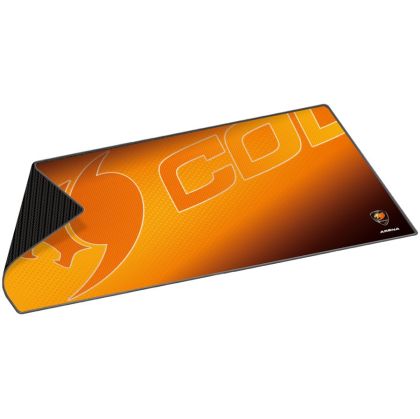 COUGAR ARENA Orange Gaming Mouse Pad, Width (mm/inch) 800/31.49, Length(mm/inch) 300/11.81,Thickness (mm/inch) 5/0.19,Surface Material - Cloth, Base Material - Natural Rubber, Base Color - Black, Surface Color - COUGAR Orange