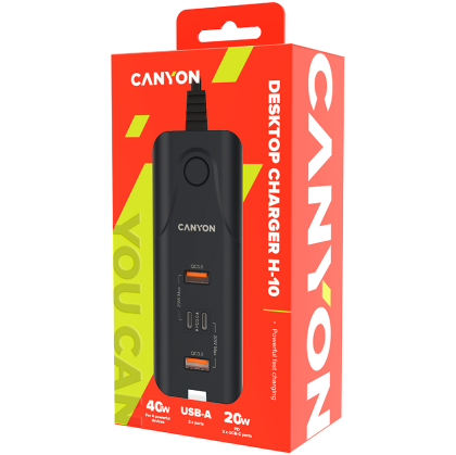CANYON charger H-10 PD 20W QC 3.0 18W 2USB-A 2USB-C Desk Black