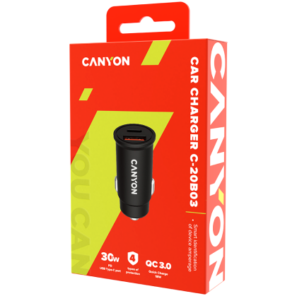 CANYON car charger C-20-03 PD 30W QC 3.0 18W USB-C USB-A black