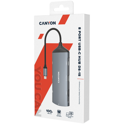 CANYON hub DS-15 8in1 4k USB-C Dark Grey