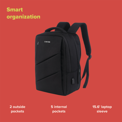 CANYON backpack BPE-5 Urban USB 15.6'' Black