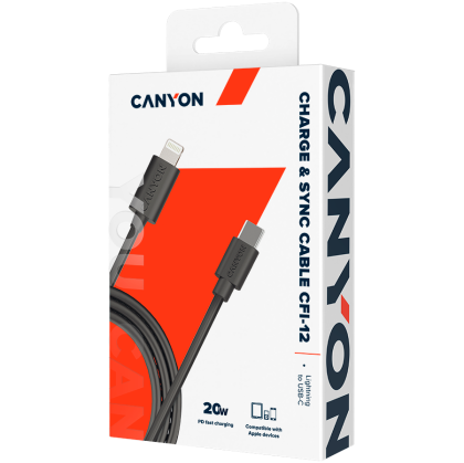 CANYON cable CFI-12 USB-C to Lightning 20W 2m Black