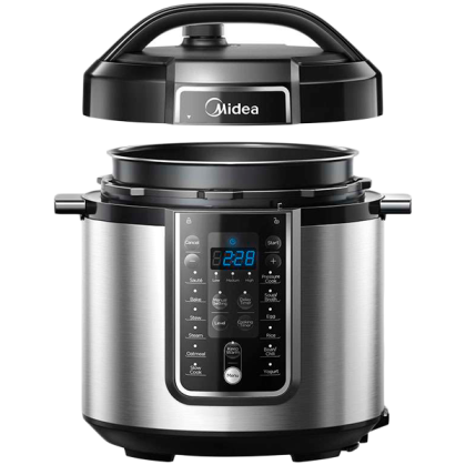 Pressure Cooker, 5.7L, 1000W power, aluminum inner pot, large control box and LED display, stainless steel housing, pressure indicator, multi-function, 8  preset menu, 24 hours preset timer, max. working pressure 60KPa, (rice spoon,soup spoon)