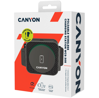 CANYON wireless charger WS-305 15W 3in1 Foldable Black