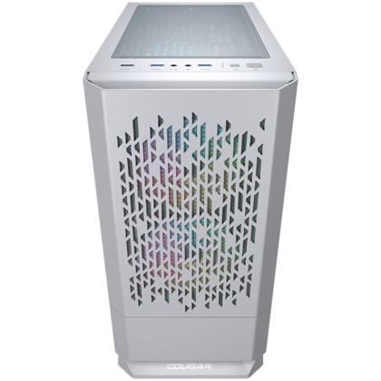 COUGAR MG140 Air RGB - White, Mini Tower, Mini ITX / Micro ATX, USB 3.0 x 2, USB 2.0 x 1, Mic x 1 / Audio x 1, RGB Button, 3x 120mm ARGB fans pre-installed, Built-in LED controller, Patterned Air Vents, 205 x 410 x 420 (mm)