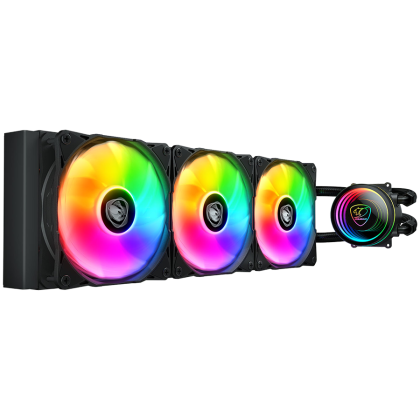 COUGAR Poseidon Elite ARGB 360 BK AIO Liquid Cooler, 3x Cougar MHP 120mm 2000rpm PWM Fans, ARGB Lighting with Infinity Mirror, 90-degree utteright fins, Intel LGA LGA1851 / LGA1700 / LGA1200 / LGA115X , AM5 / AM4 / AM3 / AM2 / FM2 / FM1