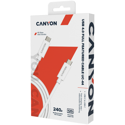 CANYON UC-44, cable, U4-CC-5A1M-E, USB4 TYPE-C to TYPE-C cable assembly 40G 1m 5A 240W(ERP) with E-MARK, CE, ROHS, white