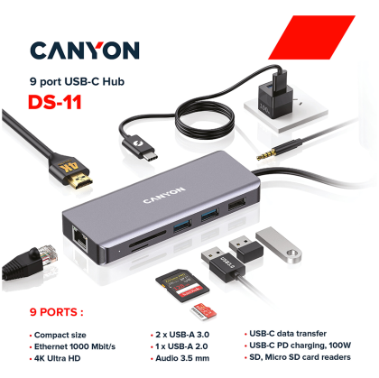 CANYON hub DS-11 9in1 USB-C Space Grey