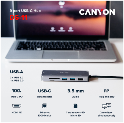 CANYON hub DS-11 9in1 USB-C Space Grey