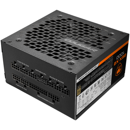 COUGAR GEX X2 1000, 1000W, 80 Plus GOLD, PCIE 5.0, ATX 3.0, Fully Modular Power Supply Unit, Strong Safeguards: OCP, OPP, OVP, UVP, SCP & OTP, 120mm HDB Fan, 100% Japanese Capacitors, Zero Noise Mode, Dimensions: 140x150x86(mm), 10Y Warranty