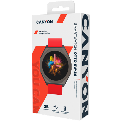 CANYON Otto SW-86, Smart watch Realtek 8762DK LCD 1.3'' LTPS 360X360px, G+F 1+gesture 192KB Li-ion polymer battery 3.7v 280mAh,Gun aluminum alloy case middle frame+plastic bottom case+Warm red silicone strap+gun strap buckle. host:45.4*42.4*9.6mm St