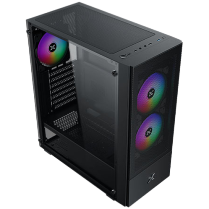Hero II Air 3F Black EN41655, ATX/M-ATX/MINI ITX, USB3.0 X1, USB2.0 X2, HD AUDIO, Front Meshed Grill & Left TG, 3PCS Z20F Fixed LED Fan